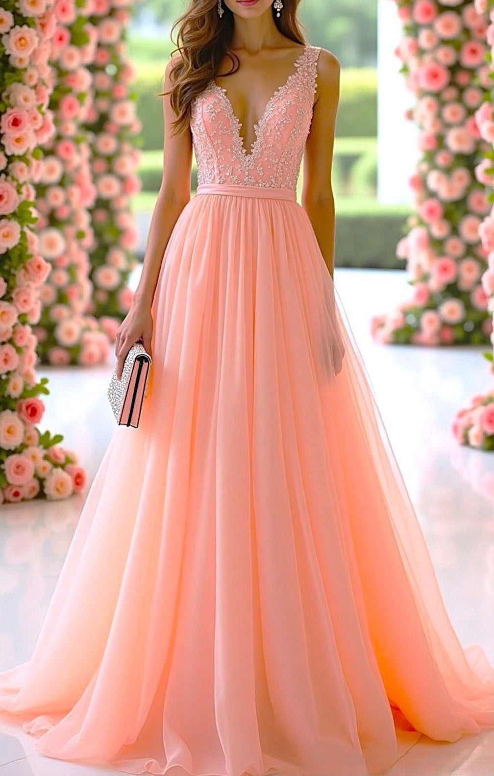 Women Lace Bridesmaid Dresses Long V-Neck Appliques Wedding Party Gowns YBD074