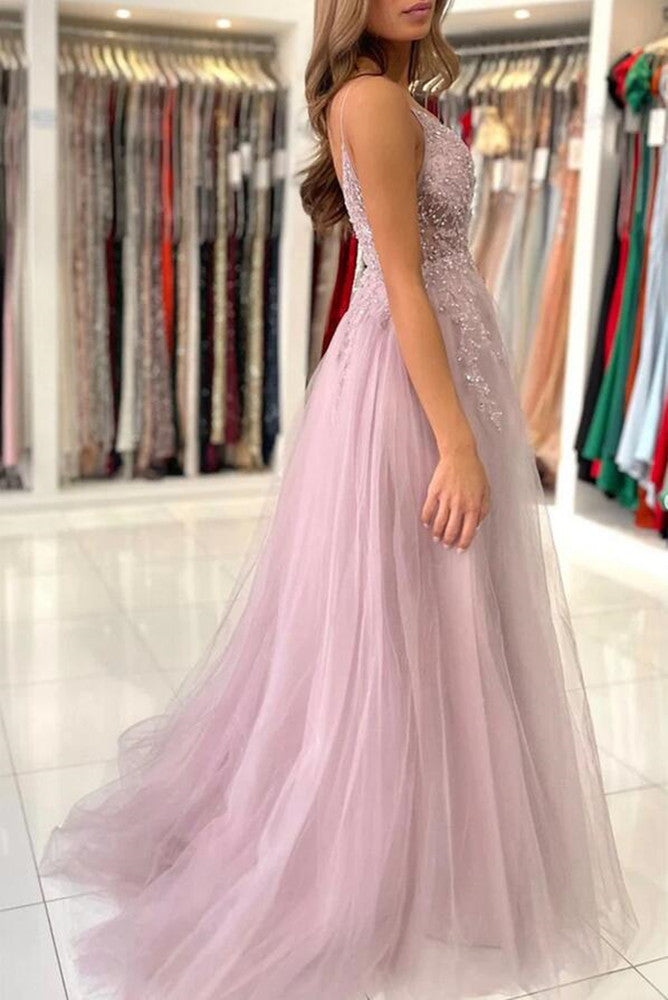 Women Tulle Beadings Prom Dresses Long Sequins Evening Gowns Formal Party Dress YPD414