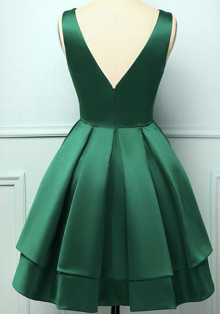 Women Satin Prom Dresses Short Cocktail Gowns Girls V-Neck Homecoming Dresses Short Graduation Dress YHD260