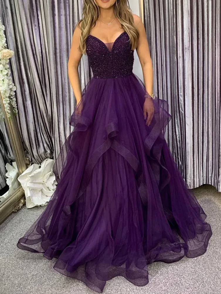 Women A-Line Prom Dresses Long Beads Evening Party Dress YPD045