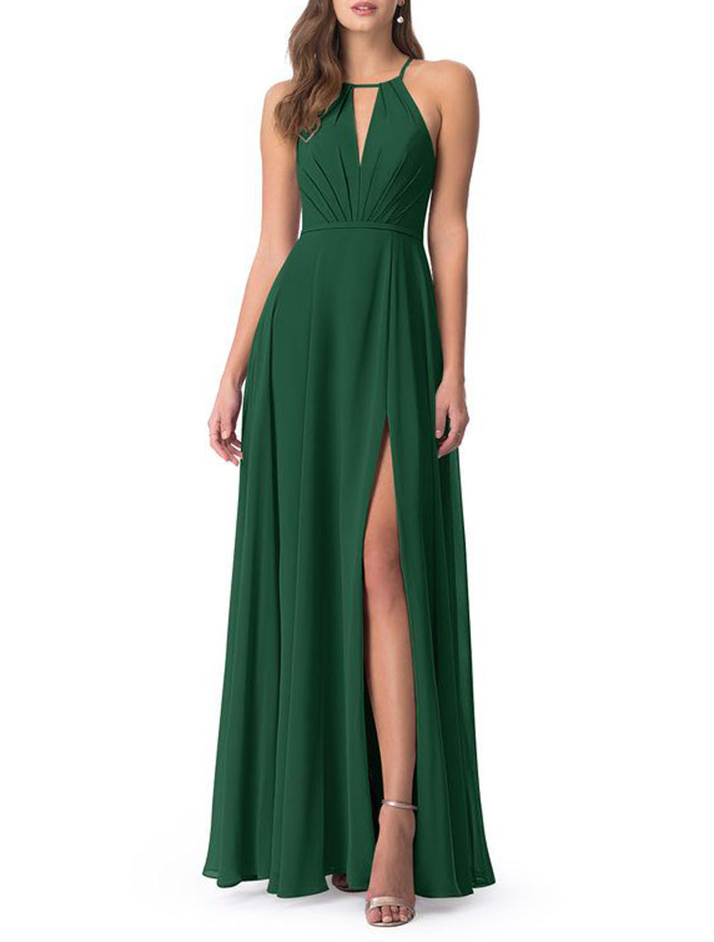 Women Slit Chiffon Bridesmaid Dresses Long Sleeveless Wedding Party Gowns YBD059