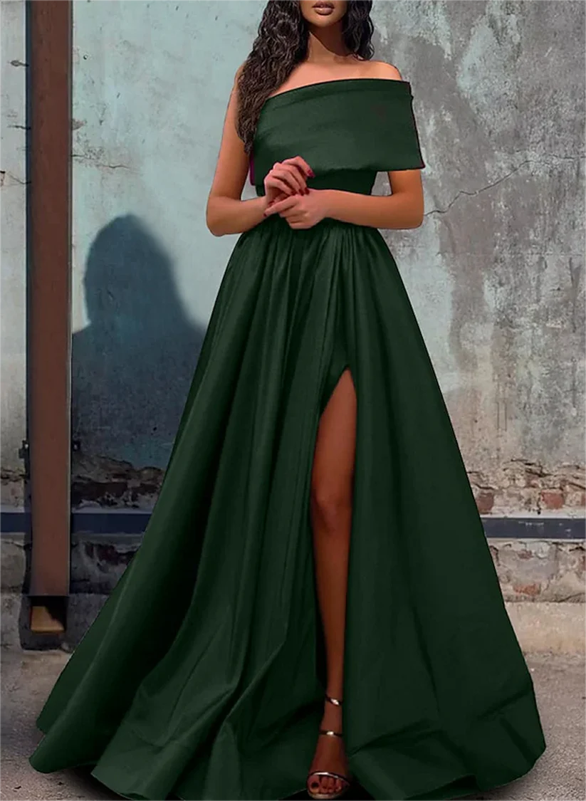 Women Side Slit Prom Dresses Long One-Shoulder Evening Gowns Simple Formal Party Dress YPD711