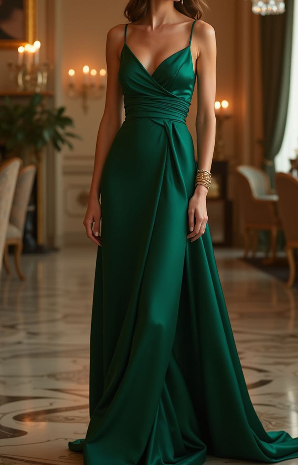 Women Satin Bridesmaid Dresses Long V-Neck Wedding Party Gowns YBD075