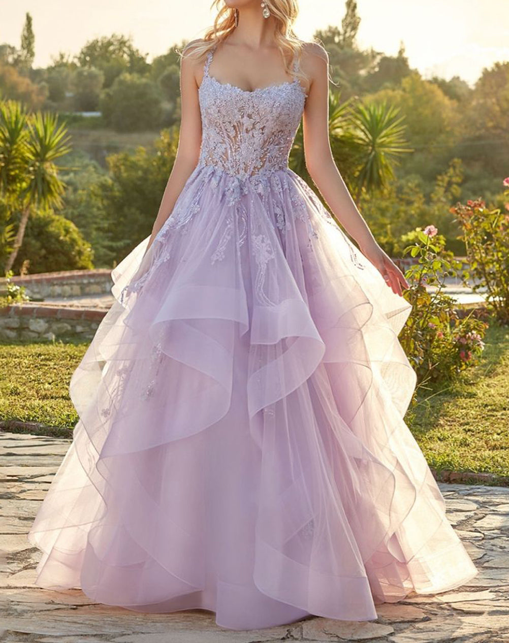 Women Lace Prom Dresses Long Appliques Evening Gowns Tulle Formal Party Dress YPD900