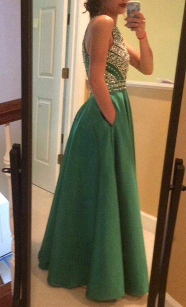 Women Beads Prom Dresses Long Satin Evening Gowns Formal Party Dress YPD279
