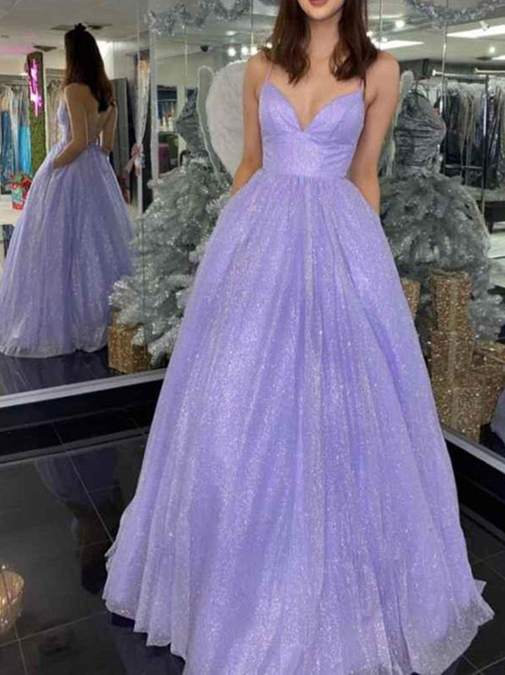 Women V-Neck Tulle Formal Prom Dresses Long Sleeveless Evening Party Gowns YPD940