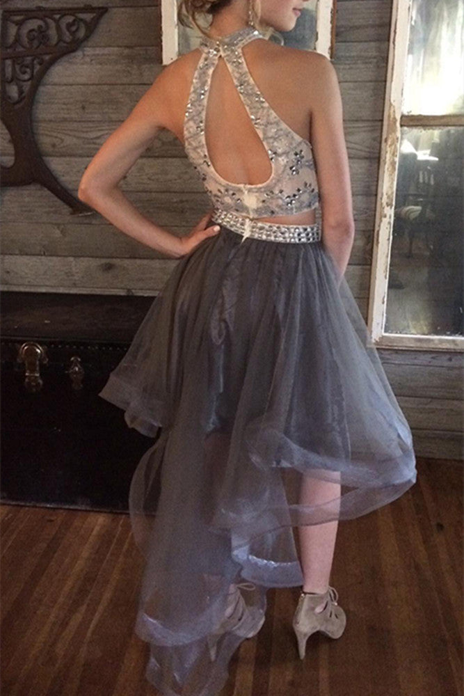 Women High Low Prom Dresses Short Cocktail Gowns Girls Beads Homecoming Dresses Short Graduation Dress YHD106