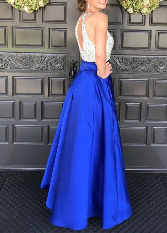 Women Beads Prom Dresses Long Satin Evening Gowns Formal Party Dress YPD273