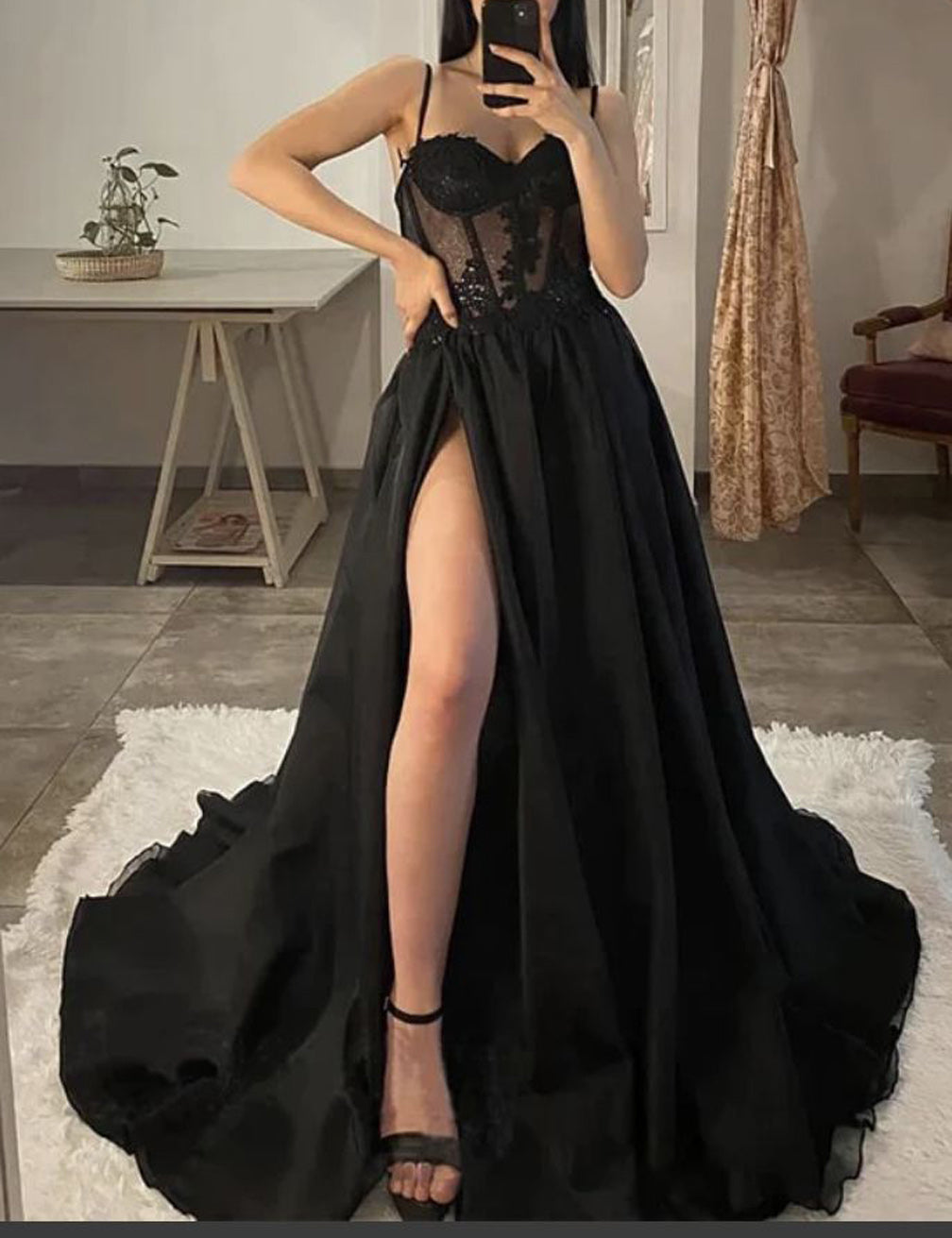 Women Slit Lace Formal Prom Dresses Long Sleeveless Evening Party Gowns YPD997