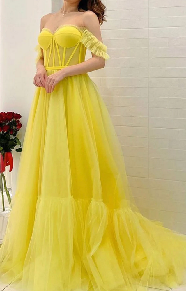 Women A-Line Prom Dresses Long Tulle Evening Party Dress YPD048