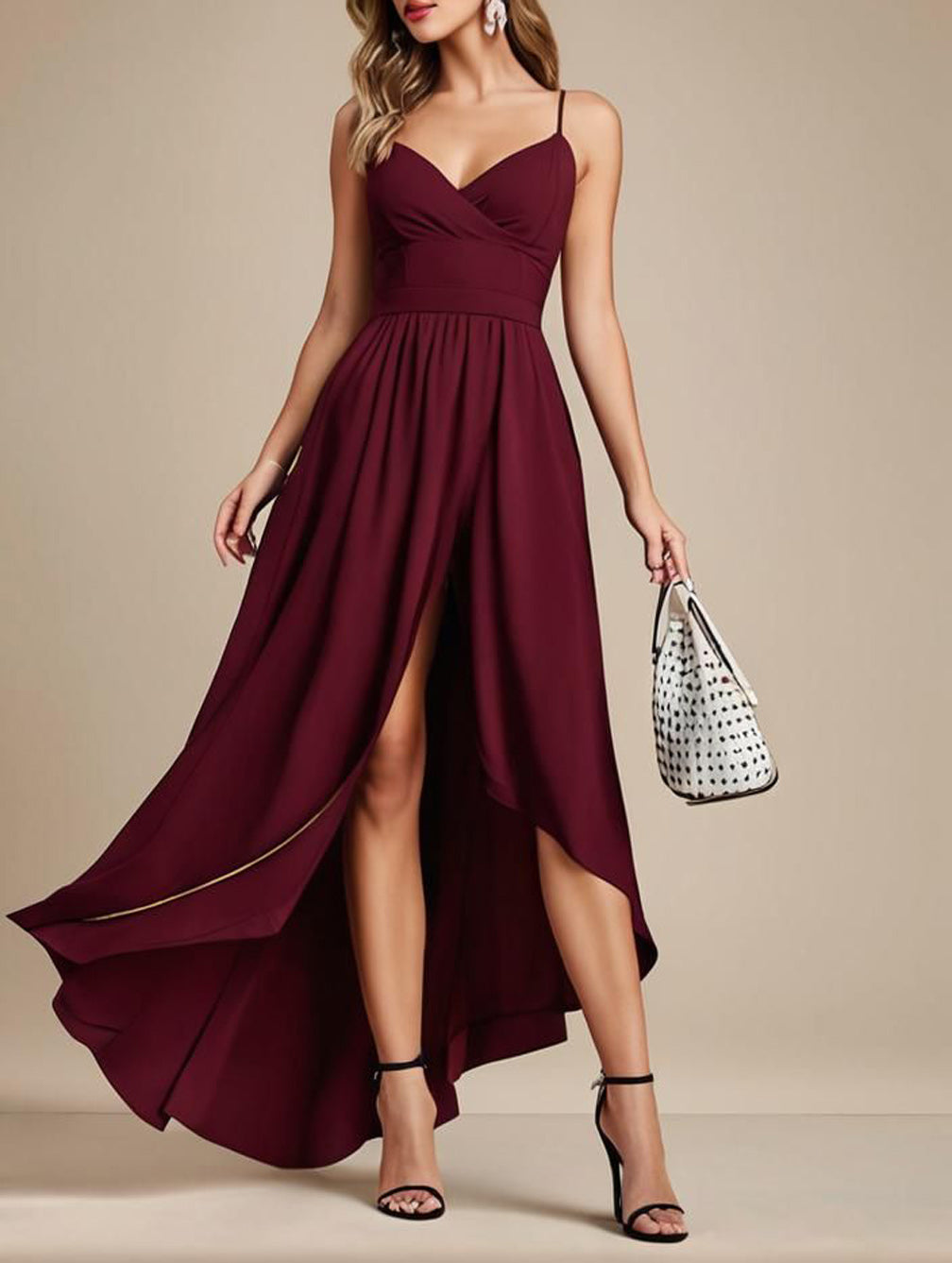 Women Slit Chiffon Bridesmaid Dresses Long V-Neck Wedding Party Gowns YBD062