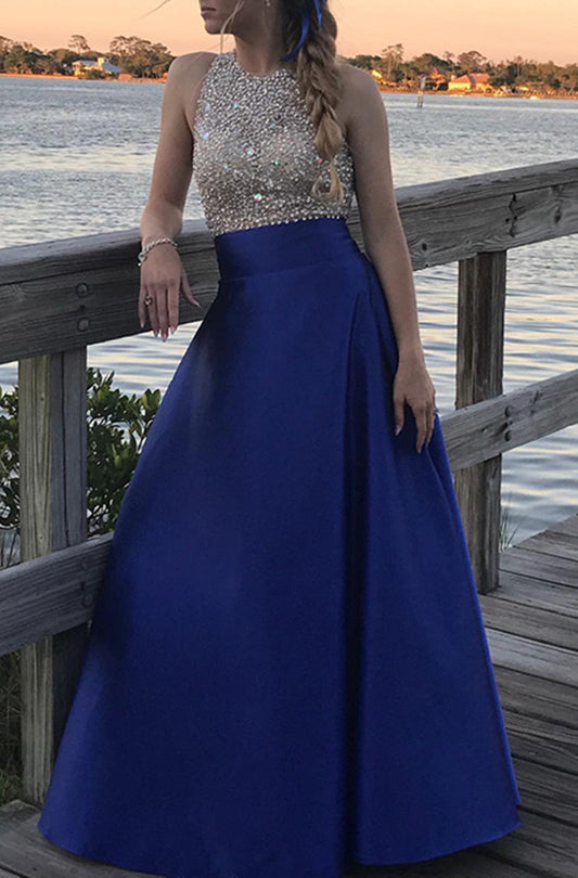 Women Beads Prom Dresses Long Satin Evening Gowns Formal Party Dress YPD271