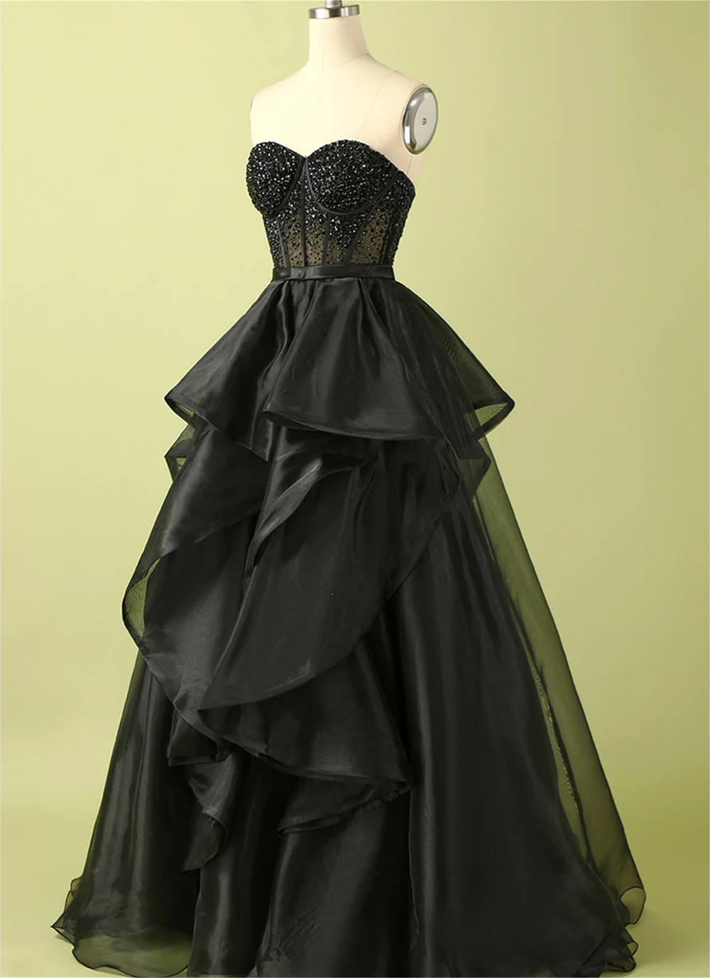 Women Black Beaded Prom Ball Gown Long Sweetheart Evening Gowns Fashion Formal Party Dress YPD734