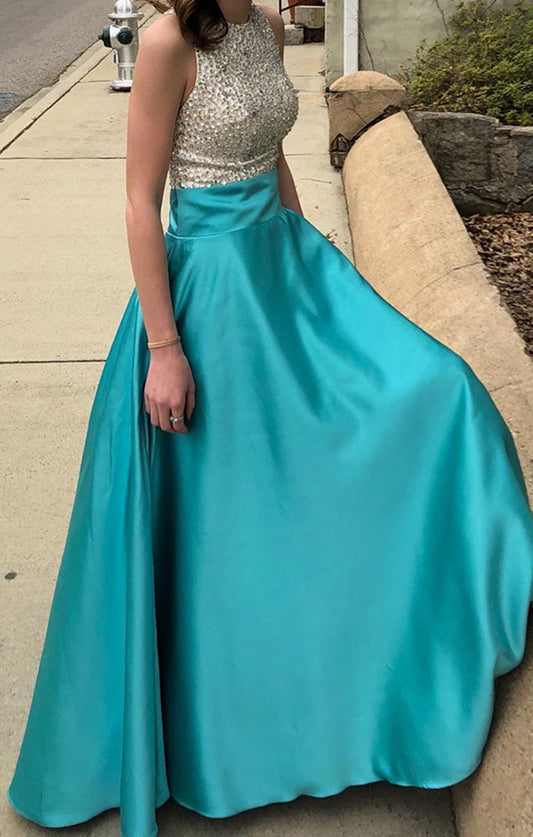 Women Beads Prom Dresses Long Satin Evening Gowns Formal Party Dress YPD276
