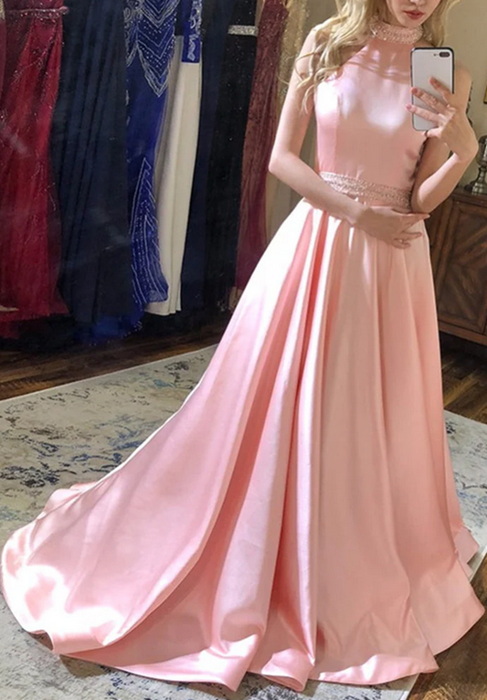 Women Satin Prom Dresses Long Beads Evening Gowns Formal Party Dress YPD440