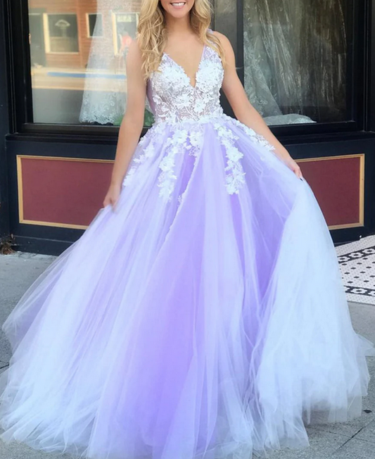 Women Appliques Prom Dresses Long V-Neck Evening Gowns Formal Party Dress YPD443