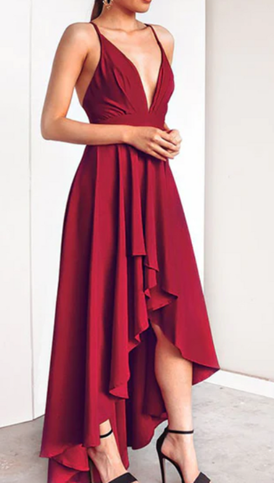 Women High Low Prom Dresses Long V-Neck Evening Gowns Formal Party Dress YPD462