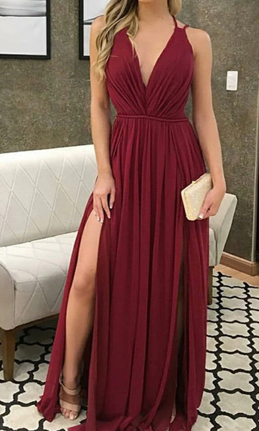 Women V-Neck Prom Dresses Long Slit Evening Gowns Formal Party Dress YPD425