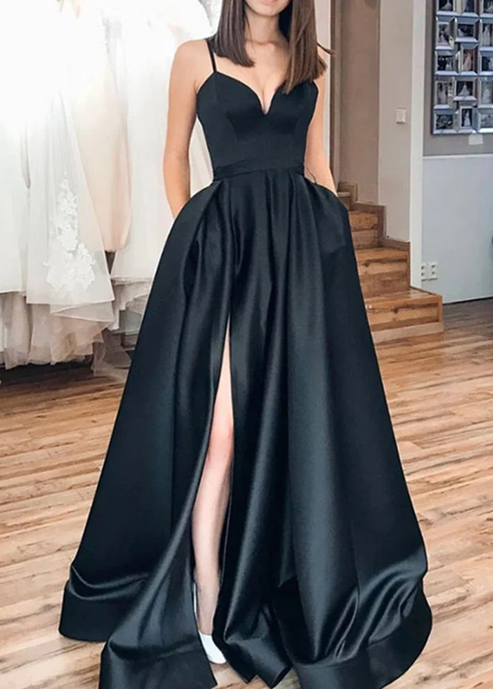 Women Satin Prom Dresses Long High Slit Evening Gowns Formal Party Dress YPD454