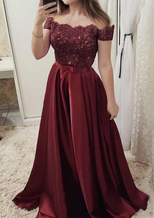 Women Lace Prom Dresses Long Off Shoulder Appliques Evening Gowns Formal Party Dress YPD430