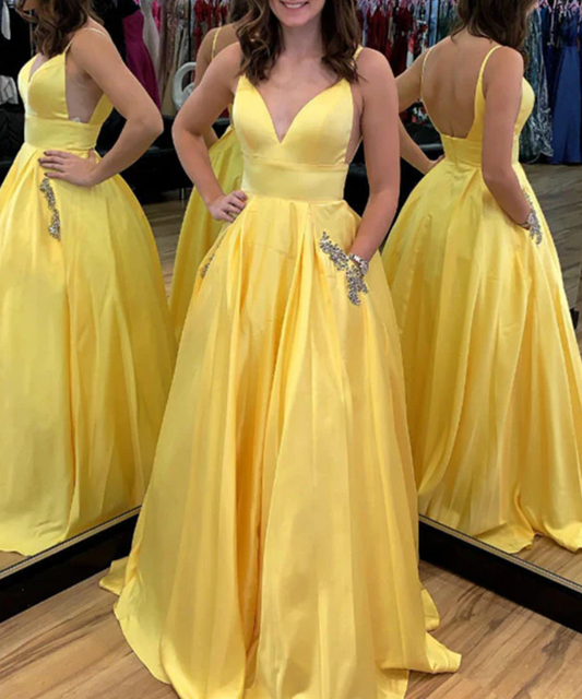 Women V-Neck Prom Dresses Long Spaghetti Straps Evening Gowns Formal Party Dress YPD426