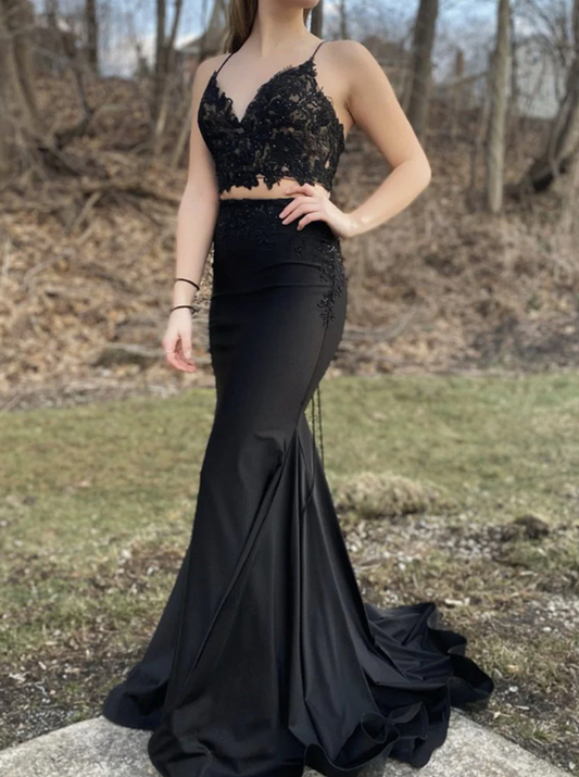 Women Mermaid Lace Prom Dresses Long V-Neck Evening Gowns Formal Party Dress YPD423