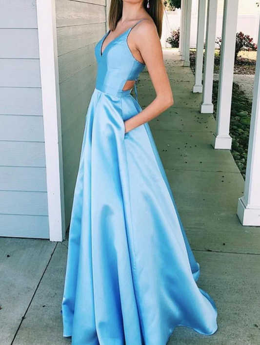 Women Satin Prom Dresses Long V-Neck Evening Gowns Formal Party Dress YPD447