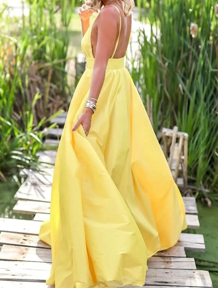 Women Satin Prom Dresses Long V-Neck Evening Gowns Formal Party Dress YPD435