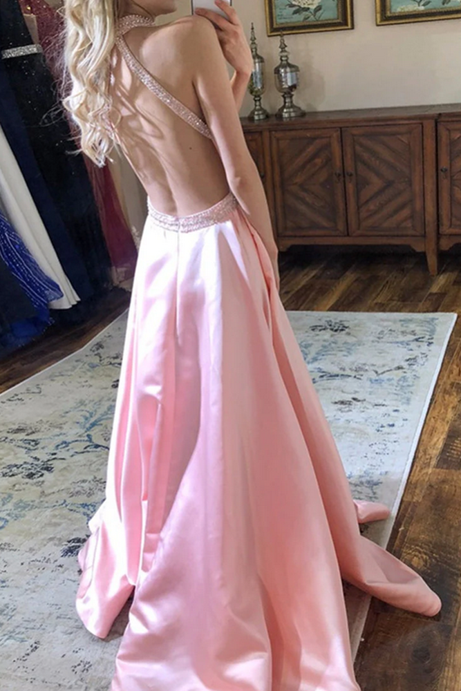 Women Satin Prom Dresses Long Beads Evening Gowns Formal Party Dress YPD440