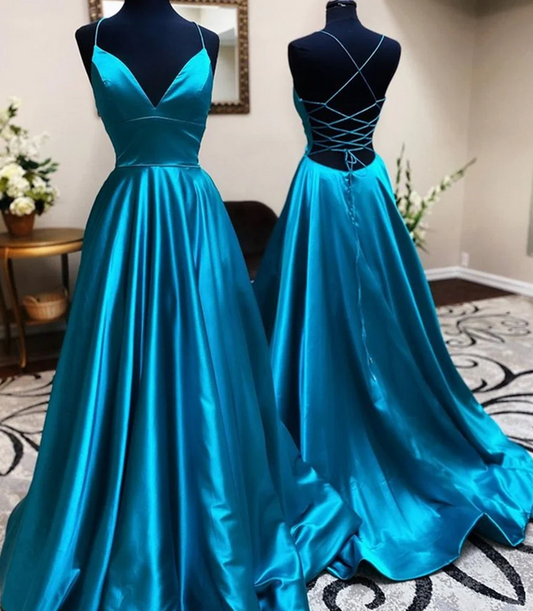 Women V Neck Prom Dresses Long Satin Evening Gowns Formal Party Dress YPD420