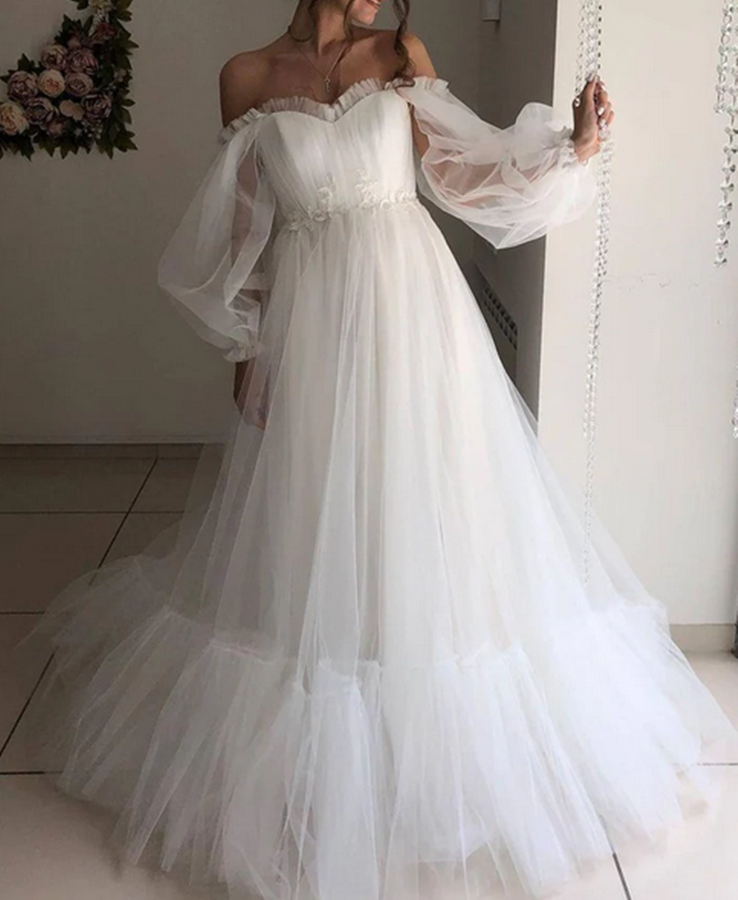 Women Tulle Prom Dresses Long Off Shoulder Evening Gowns Formal Party Dress YPD464