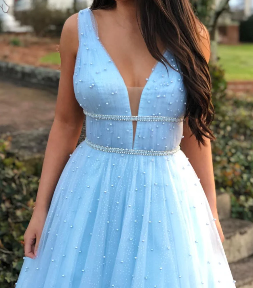 Women Beads Prom Dresses Long V-Neck Evening Gowns Formal Party Dress YPD445