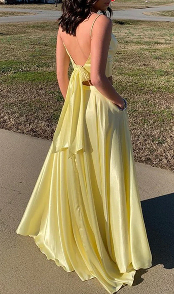 Women Satin Slit Prom Dresses Long V-Neck Evening Gowns Formal Party Dress YPD452