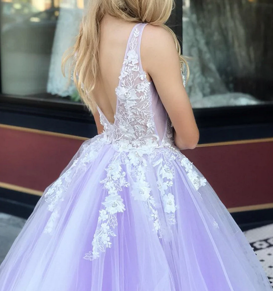 Women Appliques Prom Dresses Long V-Neck Evening Gowns Formal Party Dress YPD443