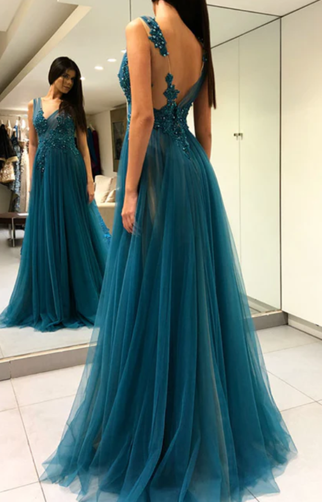 Women Lace Slit Prom Dresses Long V-Neck Evening Gowns Formal Party Dress YPD461