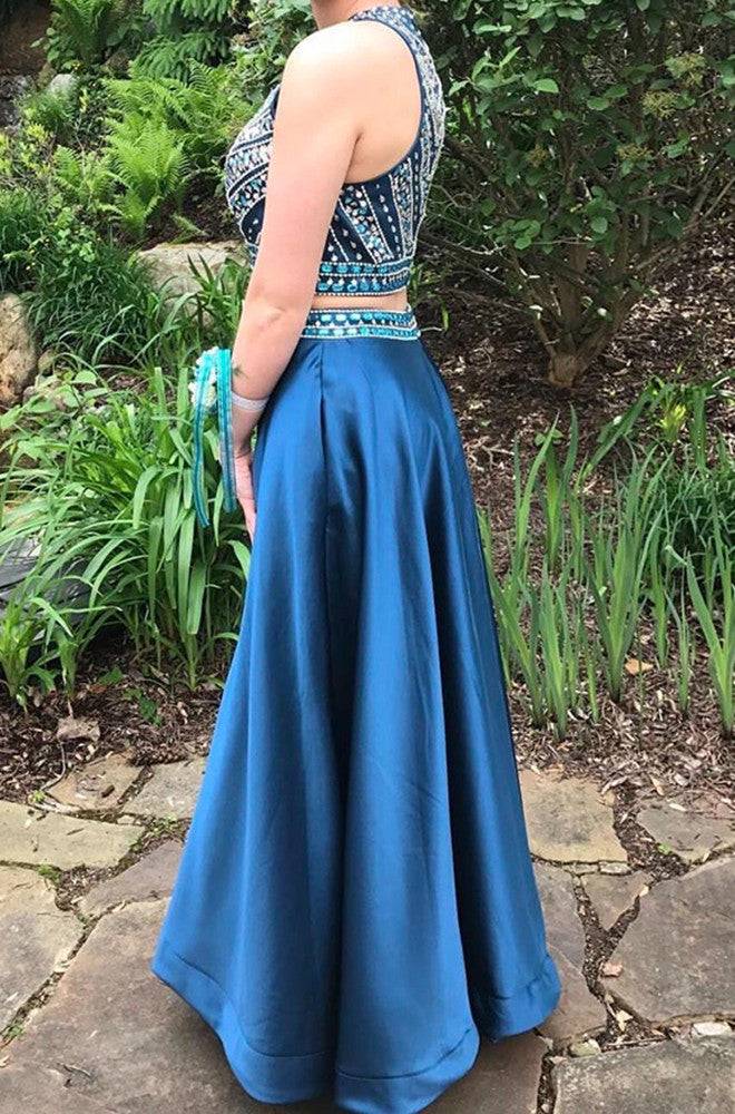 Women Satin Beads Prom Dresses Long Evening Gowns Formal Party Dress YPD266