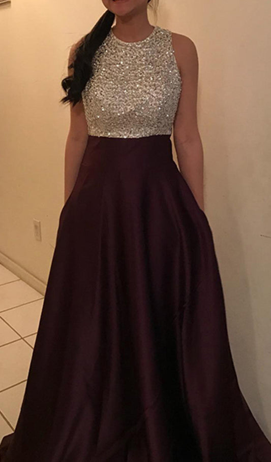Women Beads Prom Dresses Long Satin Evening Gowns Formal Party Dress YPD270