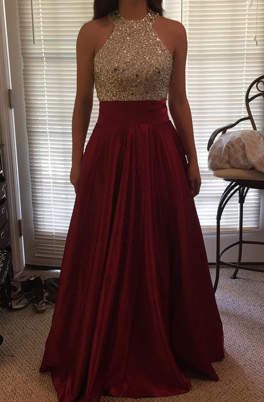 Women Beads Prom Dresses Long Satin Evening Gowns Formal Party Dress YPD275