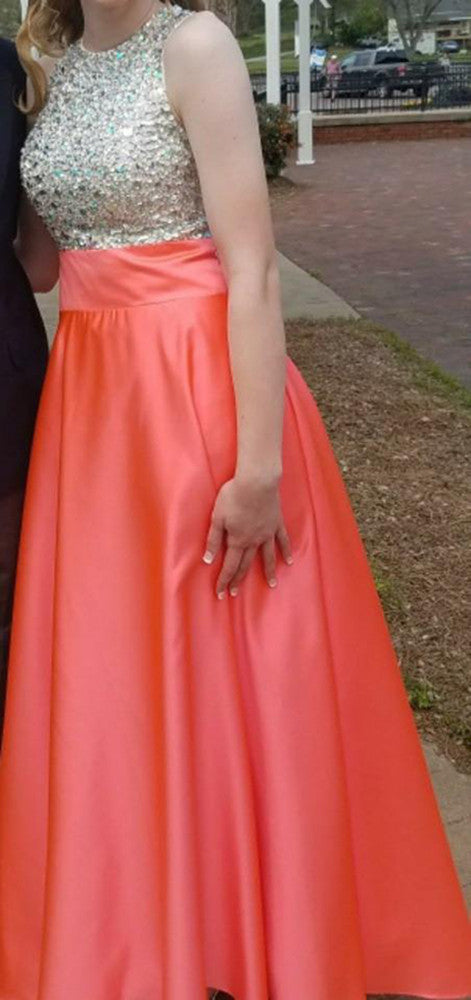 Women Beads Prom Dresses Long Satin Evening Gowns Formal Party Dress YPD278