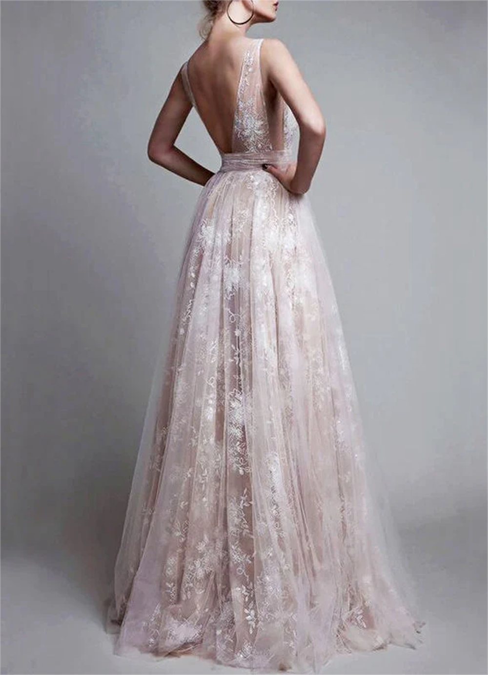 Women Deep V-Neck Prom Dresses Long Princess Tulle Evening Gowns A-Line Formal Party Dress YPD729