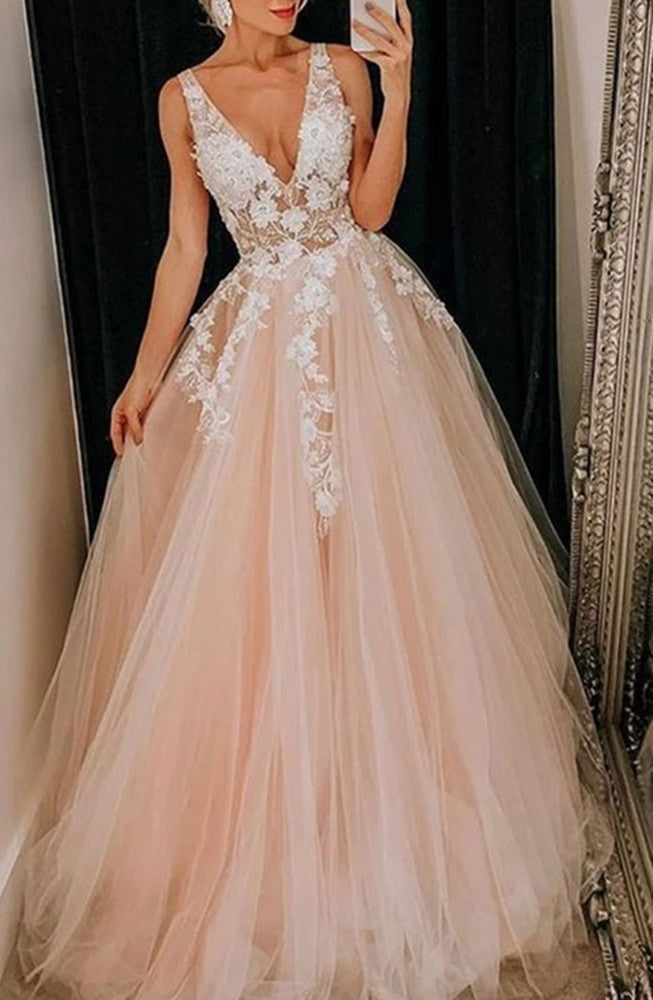 Women Lace Prom Dresses Long Appliques Evening Party Dress YPD154