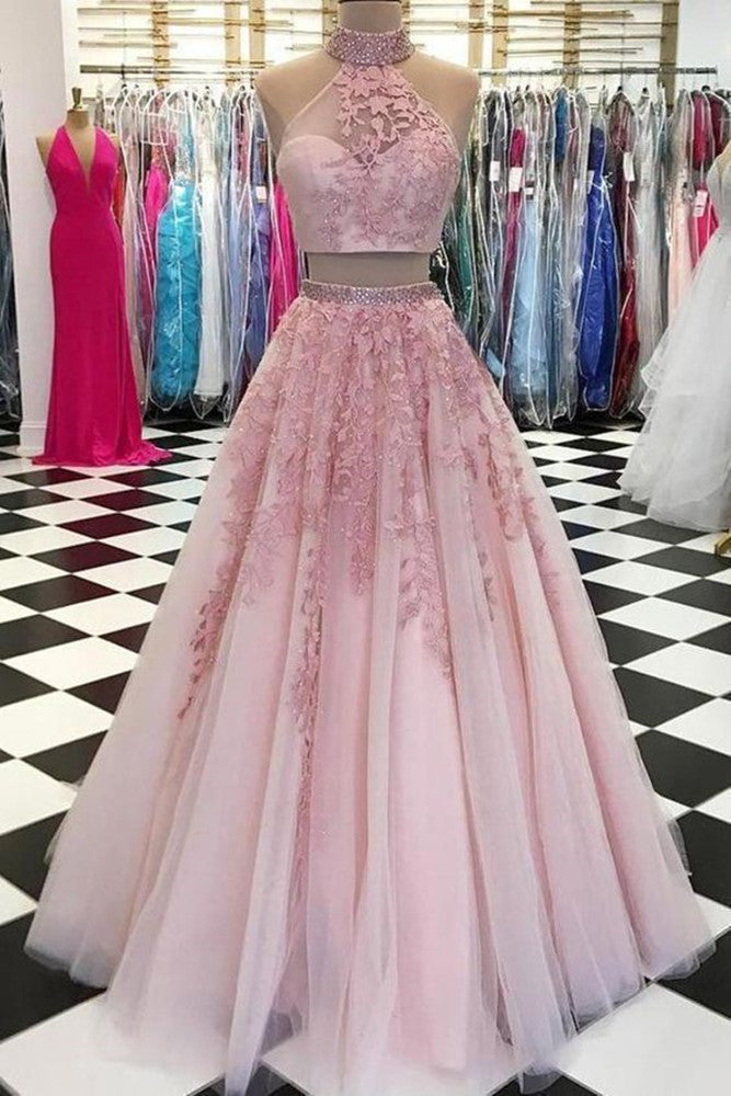 Women Lace Appliques Prom Dresses Long 2 Pieces Evening Party Dress YPD033