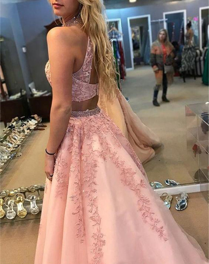 Women Lace Appliques Prom Dresses Long 2 Pieces Evening Party Dress YPD033