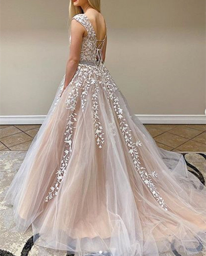 Women Lace Prom Dresses Long Appliques Evening Party Dress YPD109