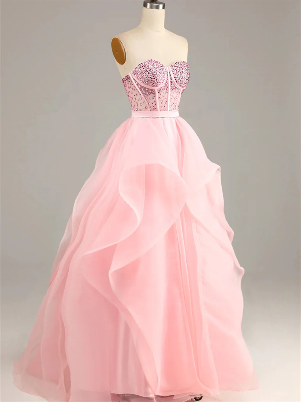 Women Beaded Pink Prom Dress Long Sweetheart Evening Gowns Fashion Princess Formal Party Dress YPD735