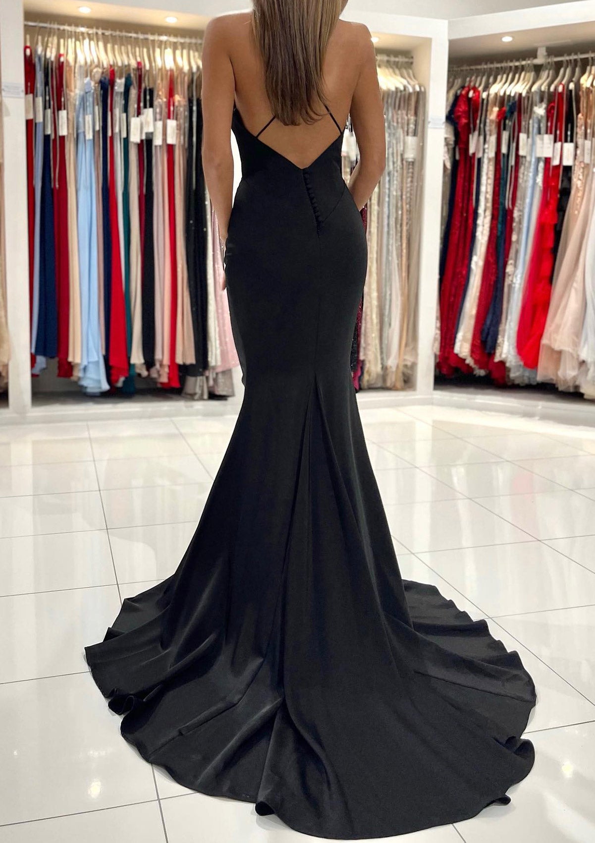 Women Mermaid Prom Dress Long Black Evening Gowns Simple Formal Party Dress YPD766