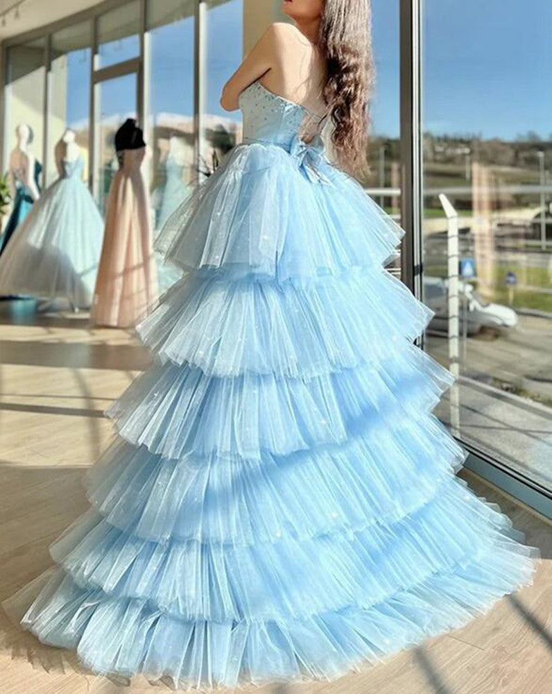 Women Beads Prom Dresses Long High Low Evening Gowns Formal Party Dress YPD469