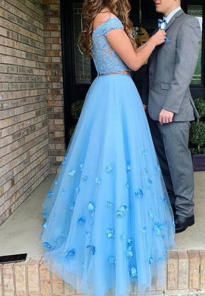 Women Lace Appliques Prom Dresses Long 2 Pieces Evening Party Dress YPD035