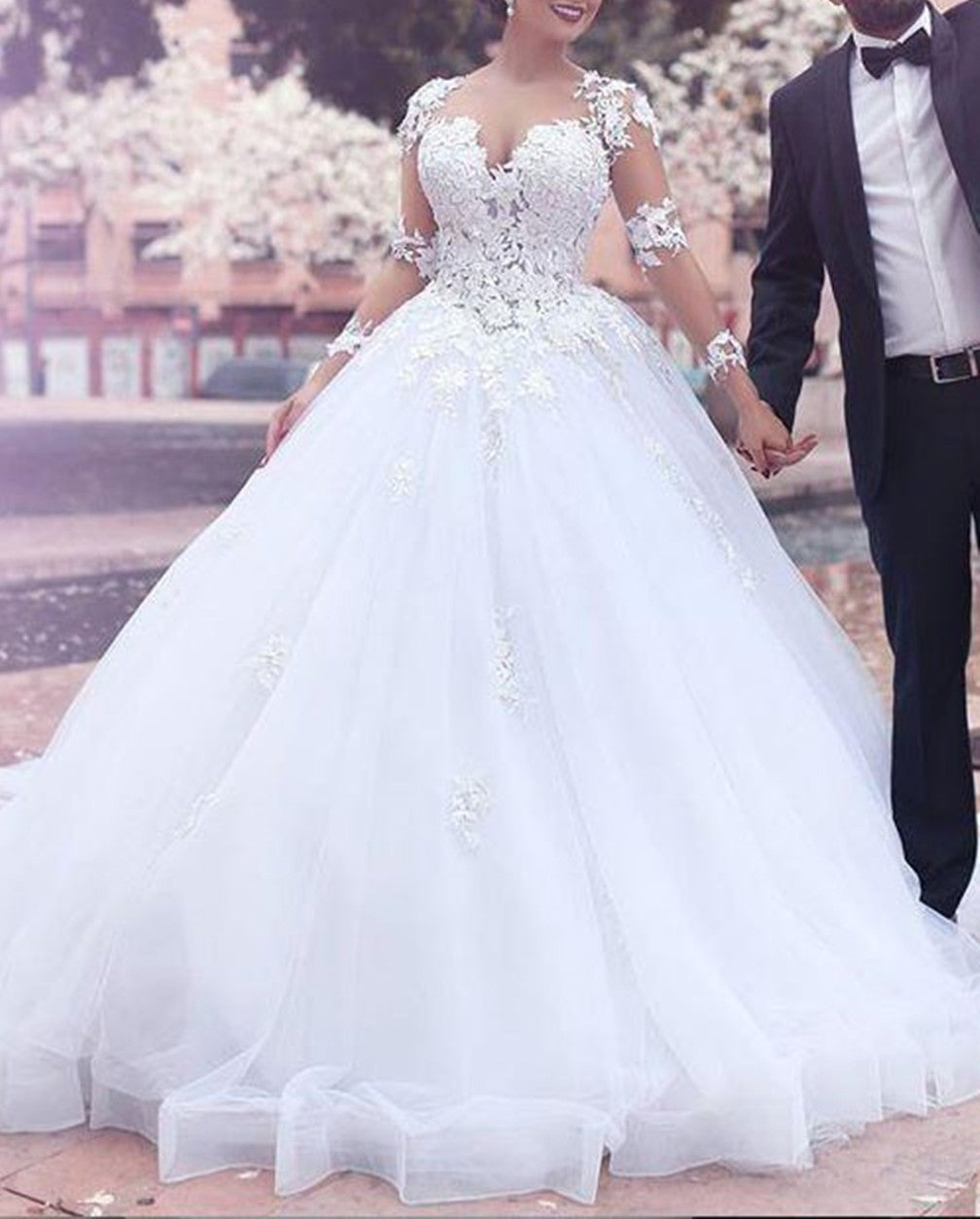 Women Ball Gown Sweetheart Wedding Dresses Long Lace Appliques Bridal Gowns YWD135