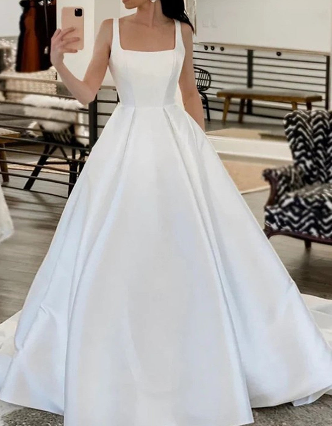Women A-Line Satin Wedding Dresses Long Sleeveless Bridal Gowns YWD145